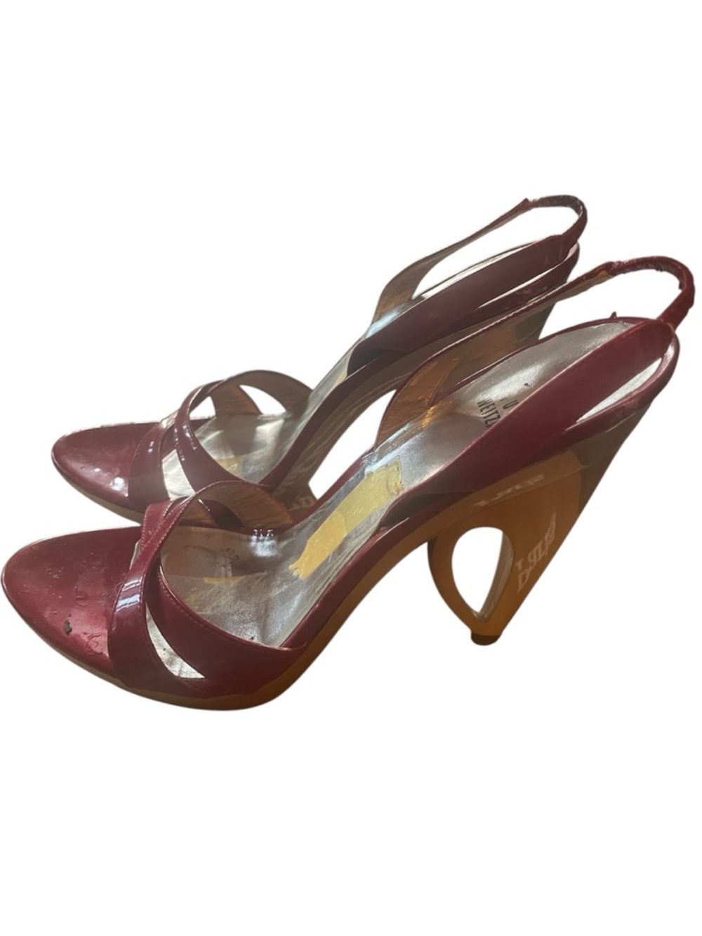 Stuart Weitzman Red Patent Leather Slingback Platinum Statement Wedge heel